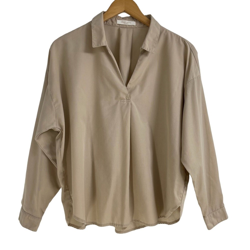 Chocol Raffine Robe Womens Lightweight Pullover Long Sleeve Beige Blouse Size S